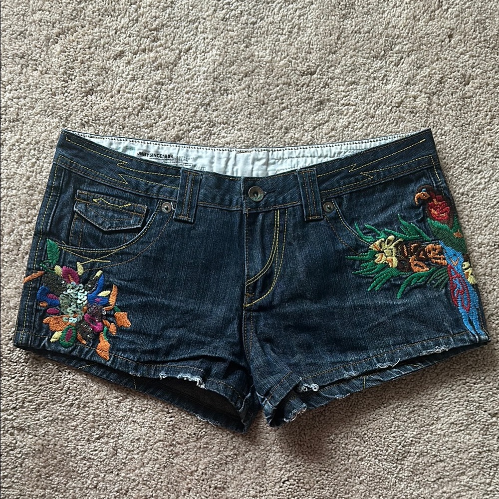 Embroidered Denim Shorts